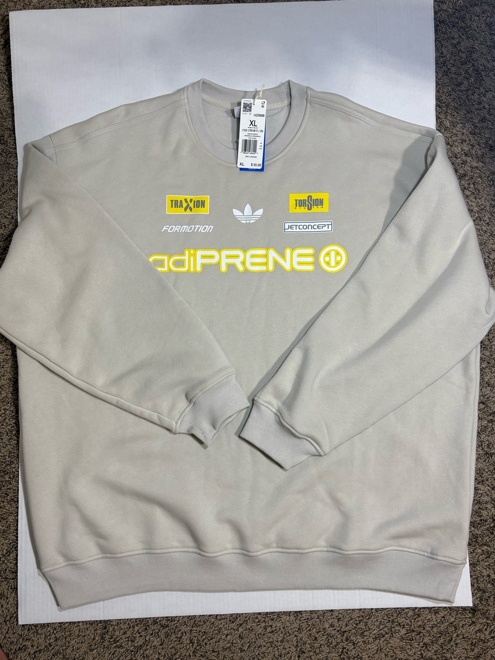 adidas Light Gray Crewneck Sweatshirt with Yellow Logo
